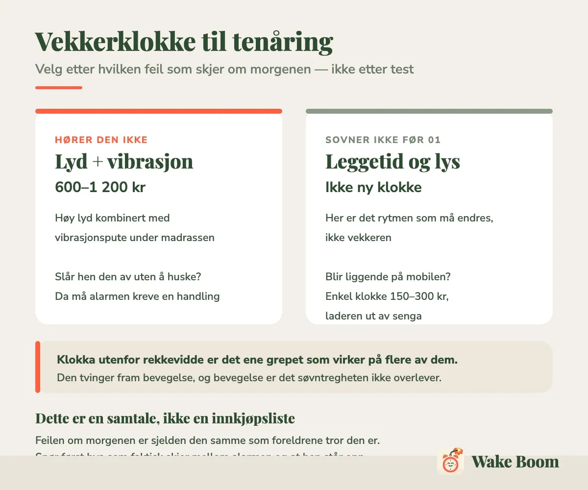 Infografikk: velg vekkerklokke etter hvilken feil som skjer om morgenen, med prisnivå for hver