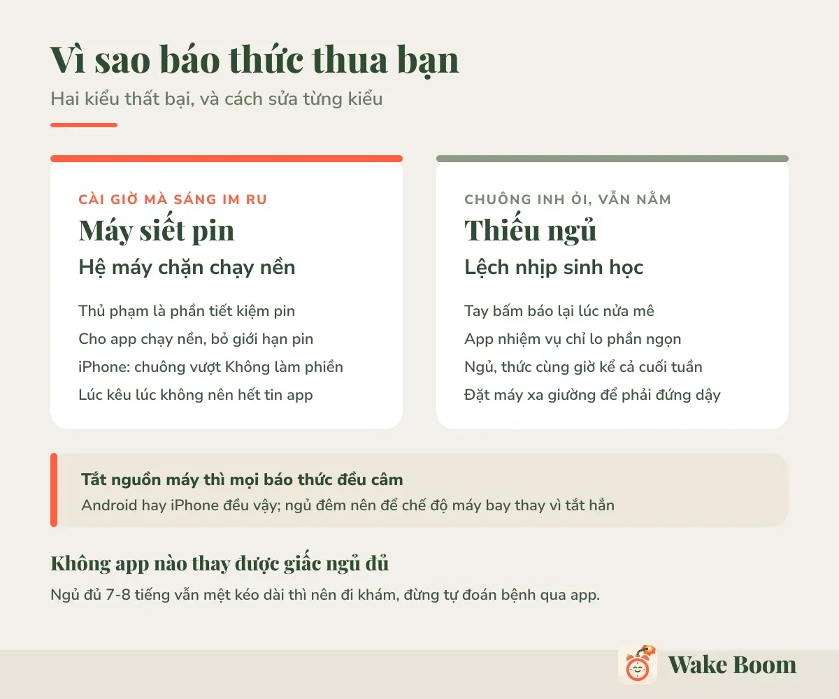 Vì sao báo thức thua bạn — Hai kiểu thất bại, và cách sửa từng kiểu