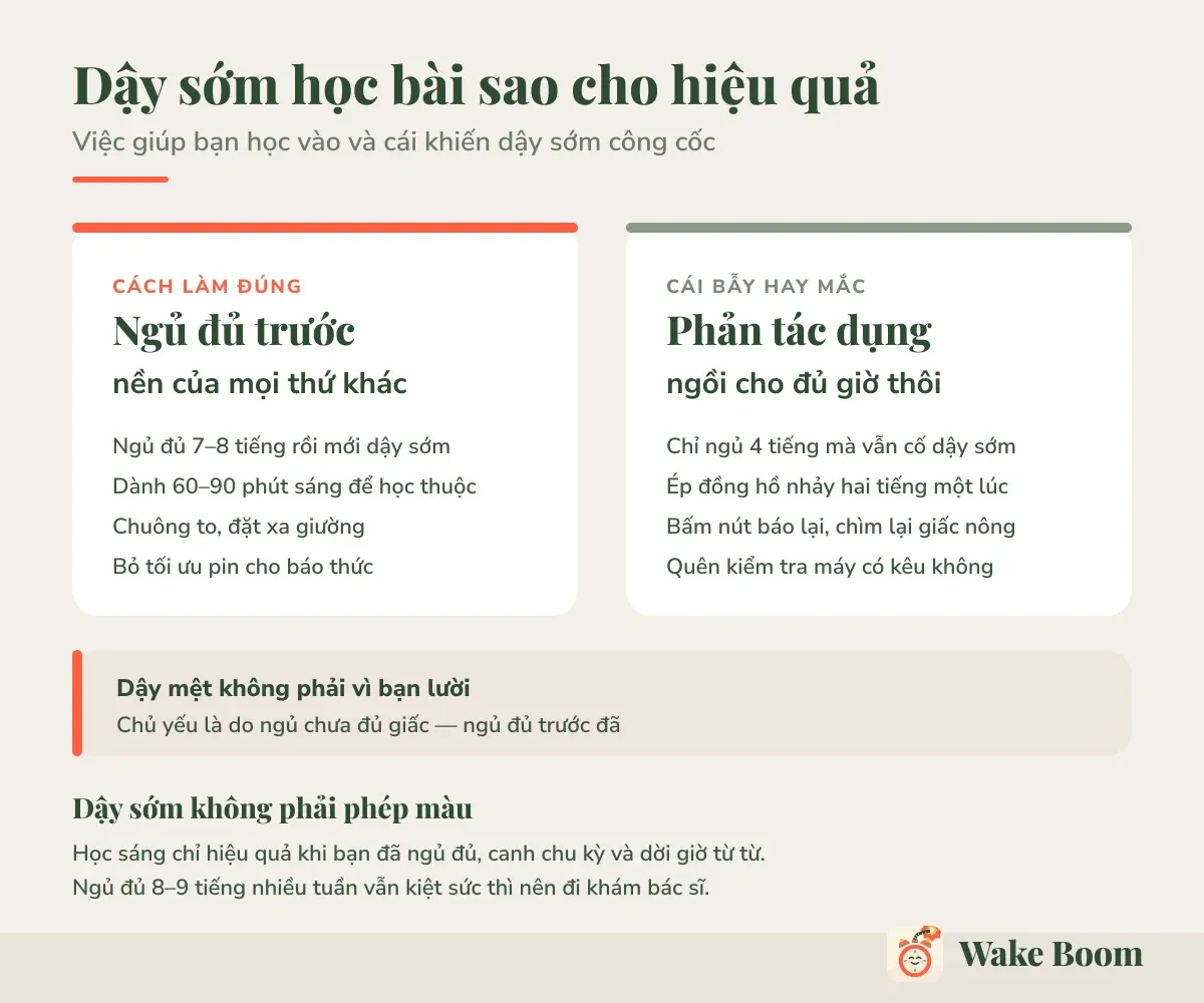 Dậy sớm học bài sao cho hiệu quả — Việc giúp bạn học vào và cái khiến dậy sớm công cốc
