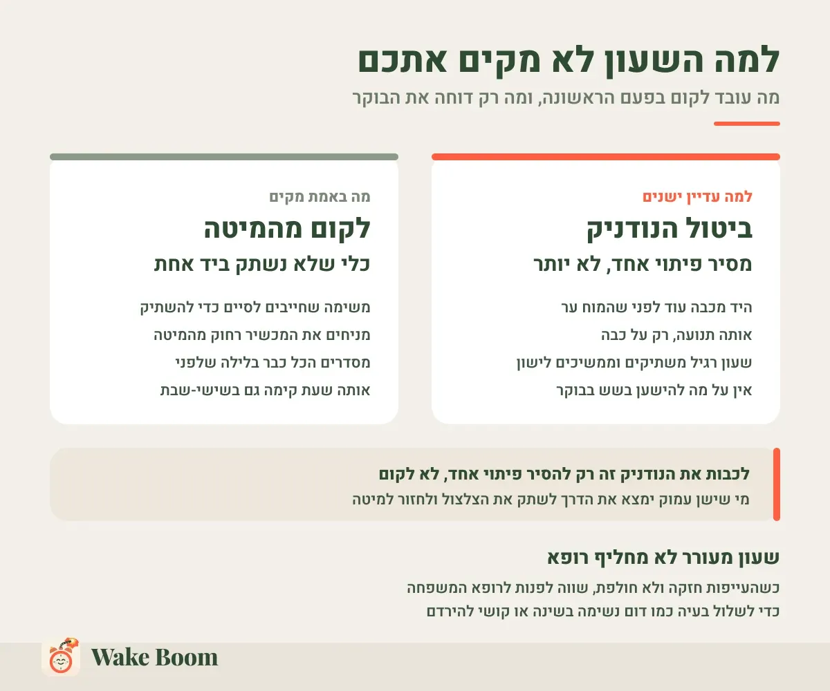 למה השעון לא מקים אתכם — מה עובד לקום בפעם הראשונה, ומה רק דוחה את הבוקר