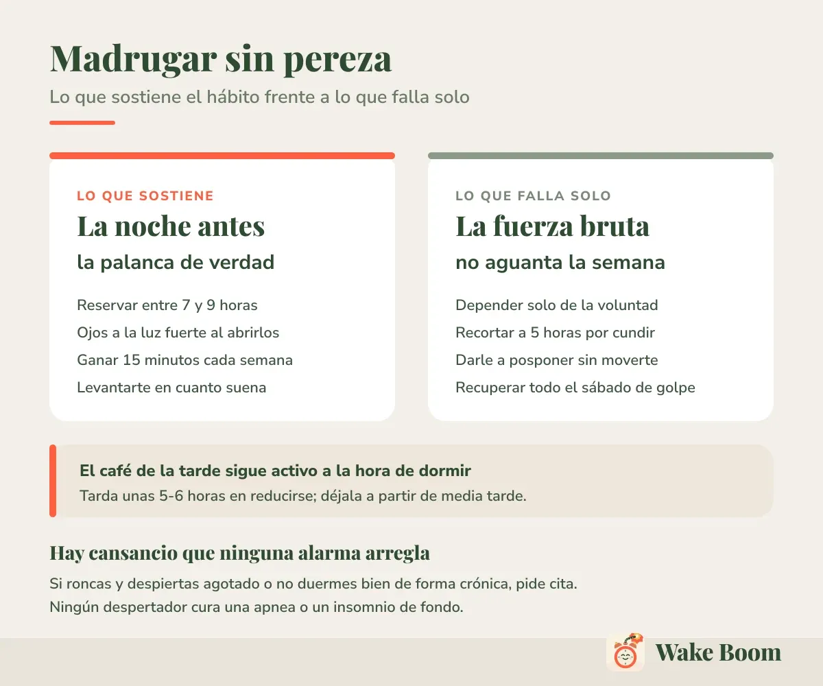 Madrugar sin pereza — Lo que sostiene el hábito frente a lo que falla solo