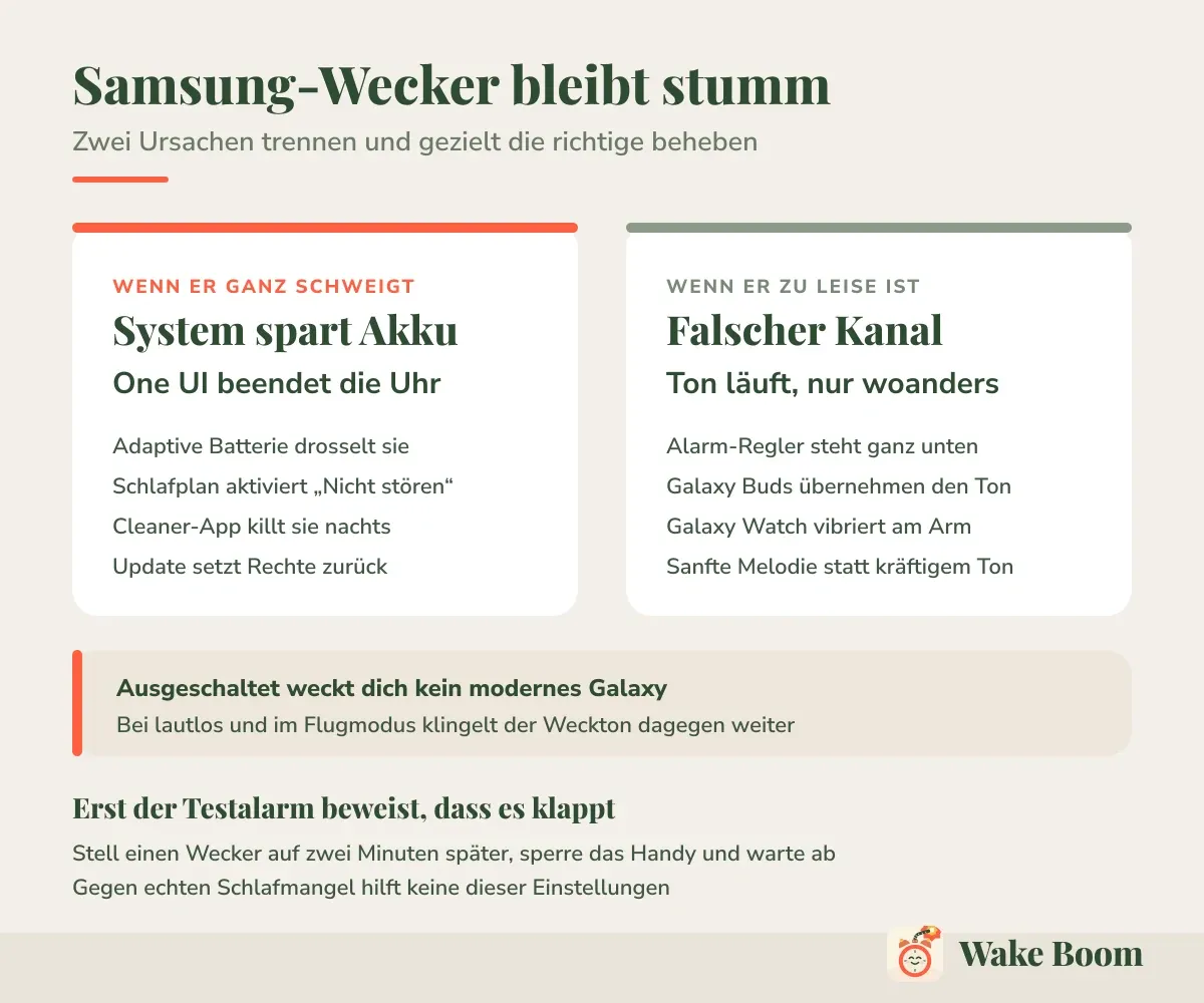 Samsung-Wecker bleibt stumm — Zwei Ursachen trennen und gezielt die richtige beheben