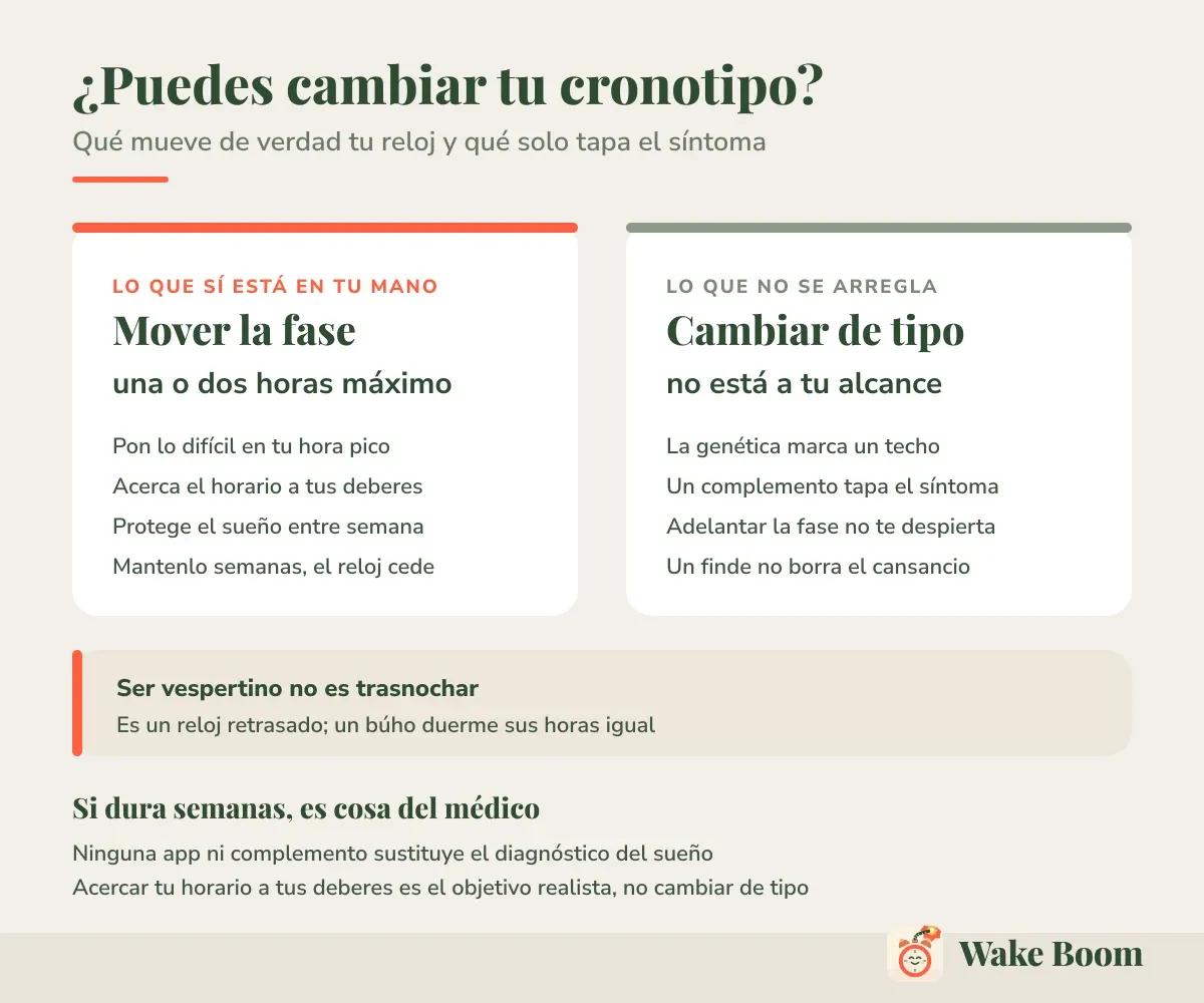 ¿Puedes cambiar tu cronotipo? — Qué mueve de verdad tu reloj y qué solo tapa el síntoma