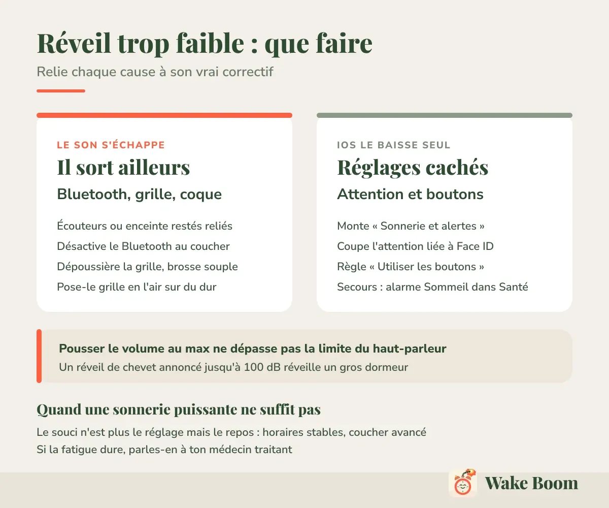 Réveil trop faible : que faire — Relie chaque cause à son vrai correctif