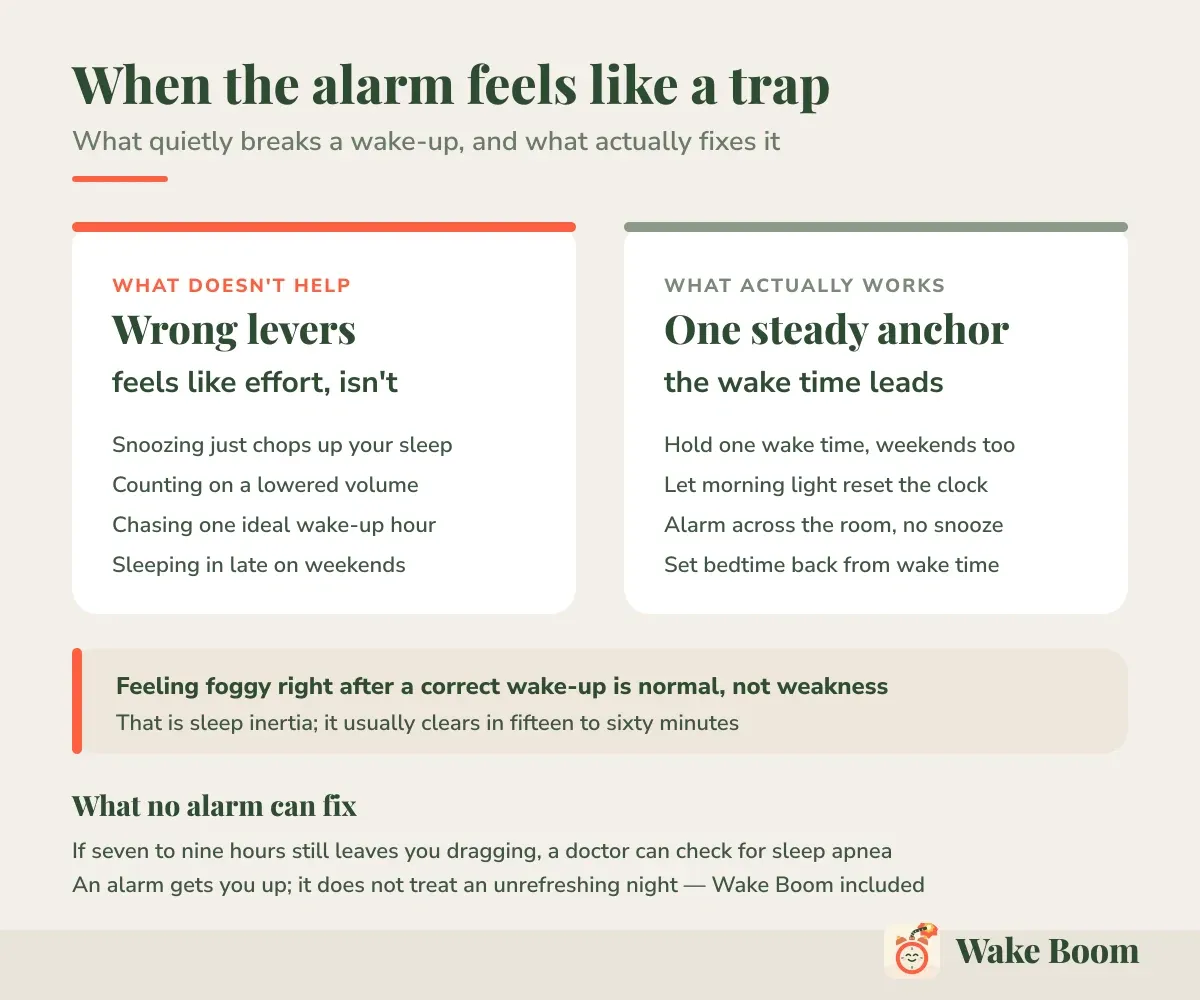 When the alarm feels like a trap — What quietly breaks a wake-up, and what actually fixes it