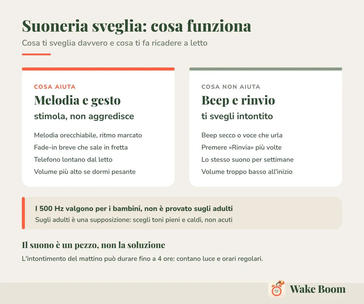 Suoneria sveglia: cosa funziona — Cosa ti sveglia davvero e cosa ti fa ricadere a letto