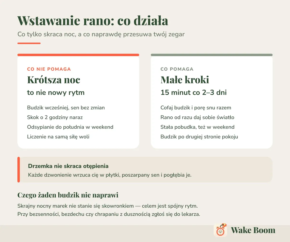 Wstawanie rano: co działa — Co tylko skraca noc, a co naprawdę przesuwa twój zegar