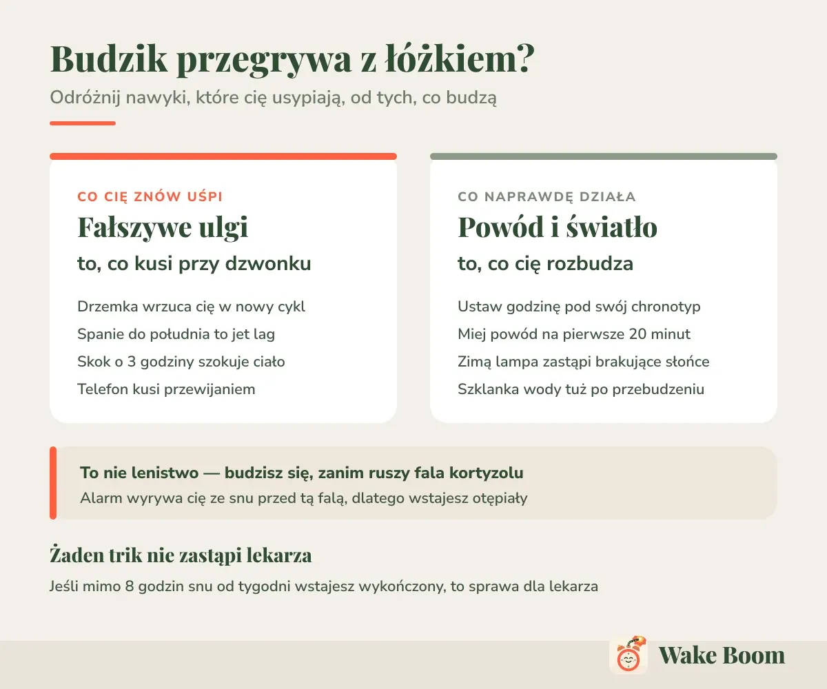 Budzik przegrywa z łóżkiem? — Odróżnij nawyki, które cię usypiają, od tych, co budzą