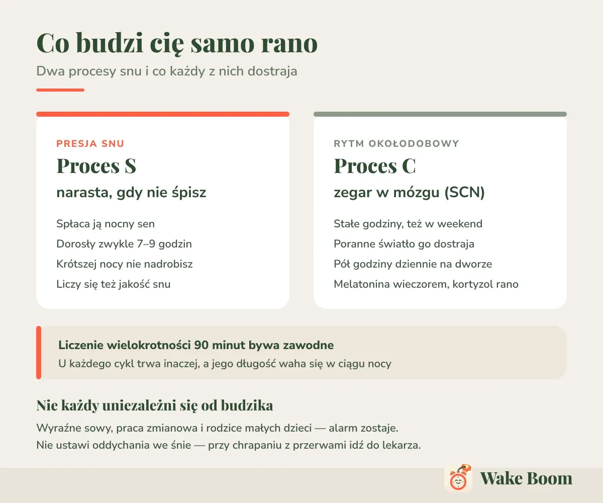 Co budzi cię samo rano — Dwa procesy snu i co każdy z nich dostraja