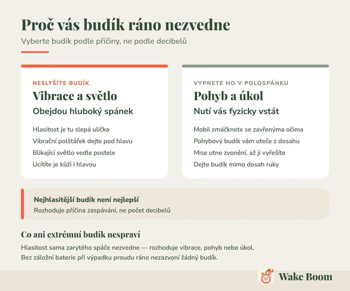 Proč vás budík ráno nezvedne — Vyberte budík podle příčiny, ne podle decibelů