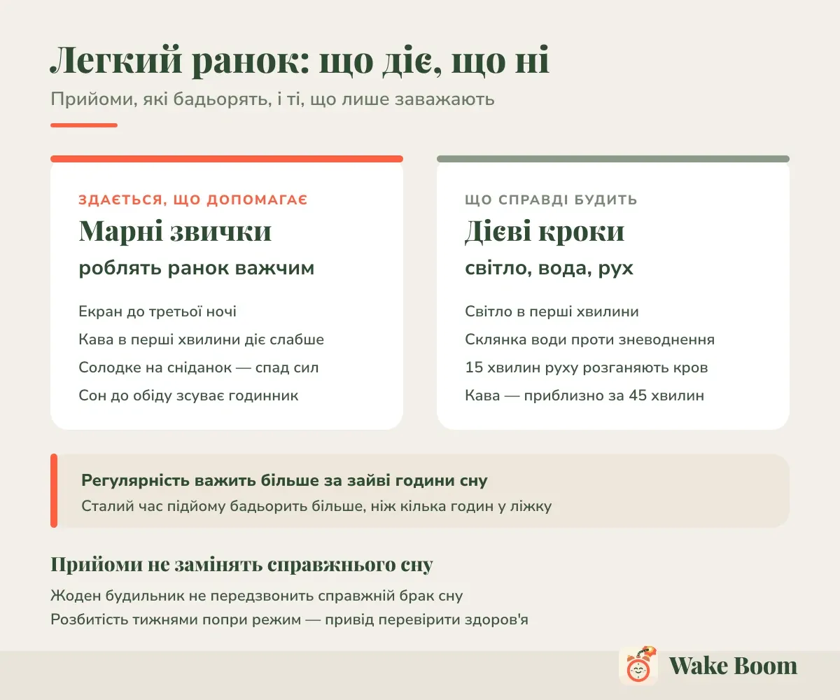 Легкий ранок: що діє, що ні — Прийоми, які бадьорять, і ті, що лише заважають