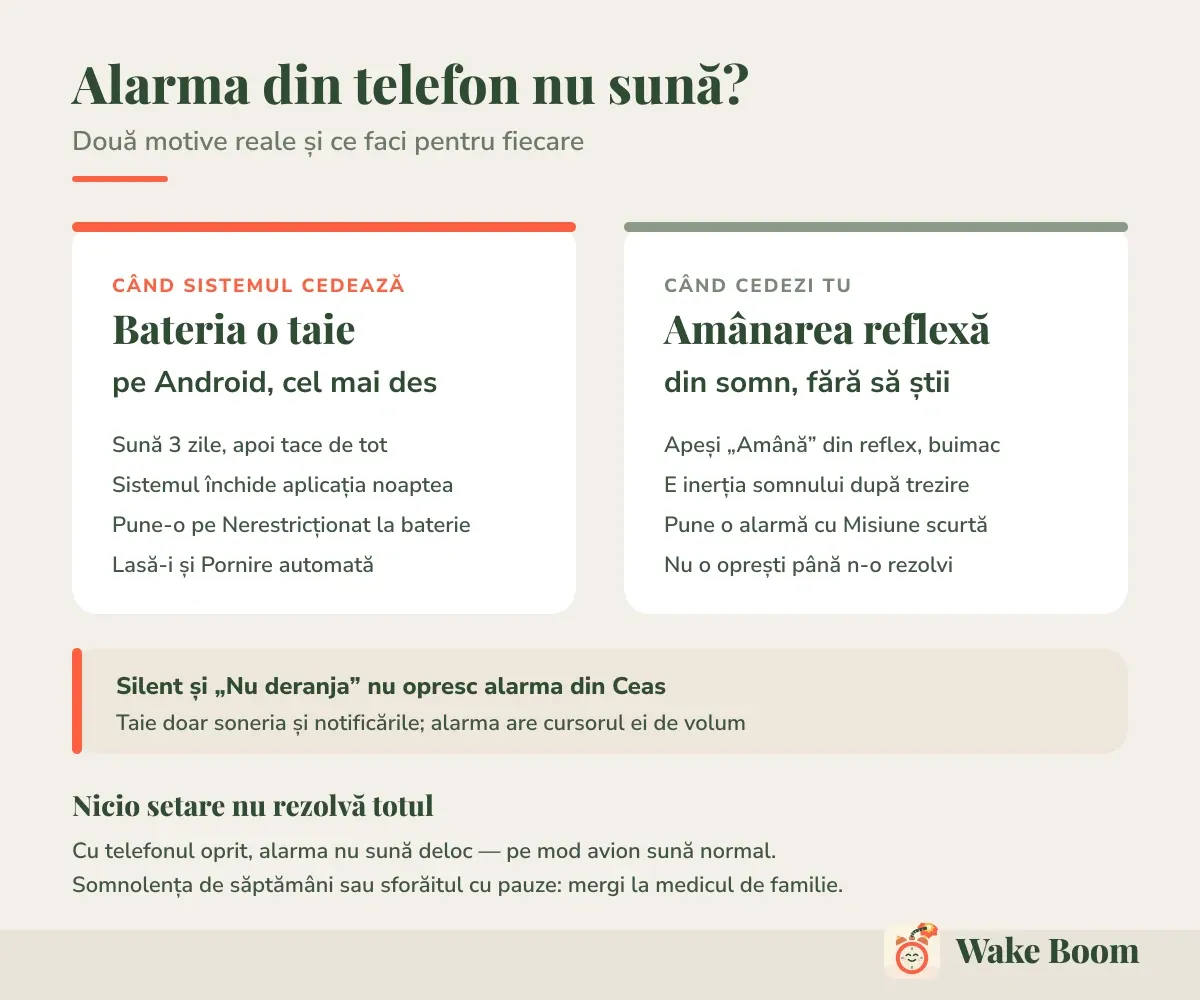 Alarma din telefon nu sună? — Două motive reale și ce faci pentru fiecare