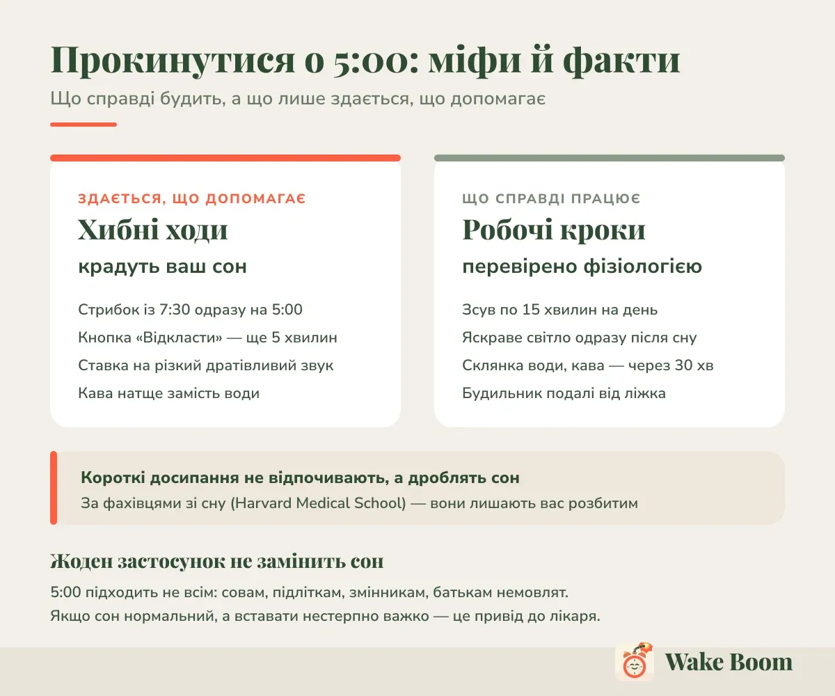 Прокинутися о 5:00: міфи й факти — Що справді будить, а що лише здається, що допомагає
