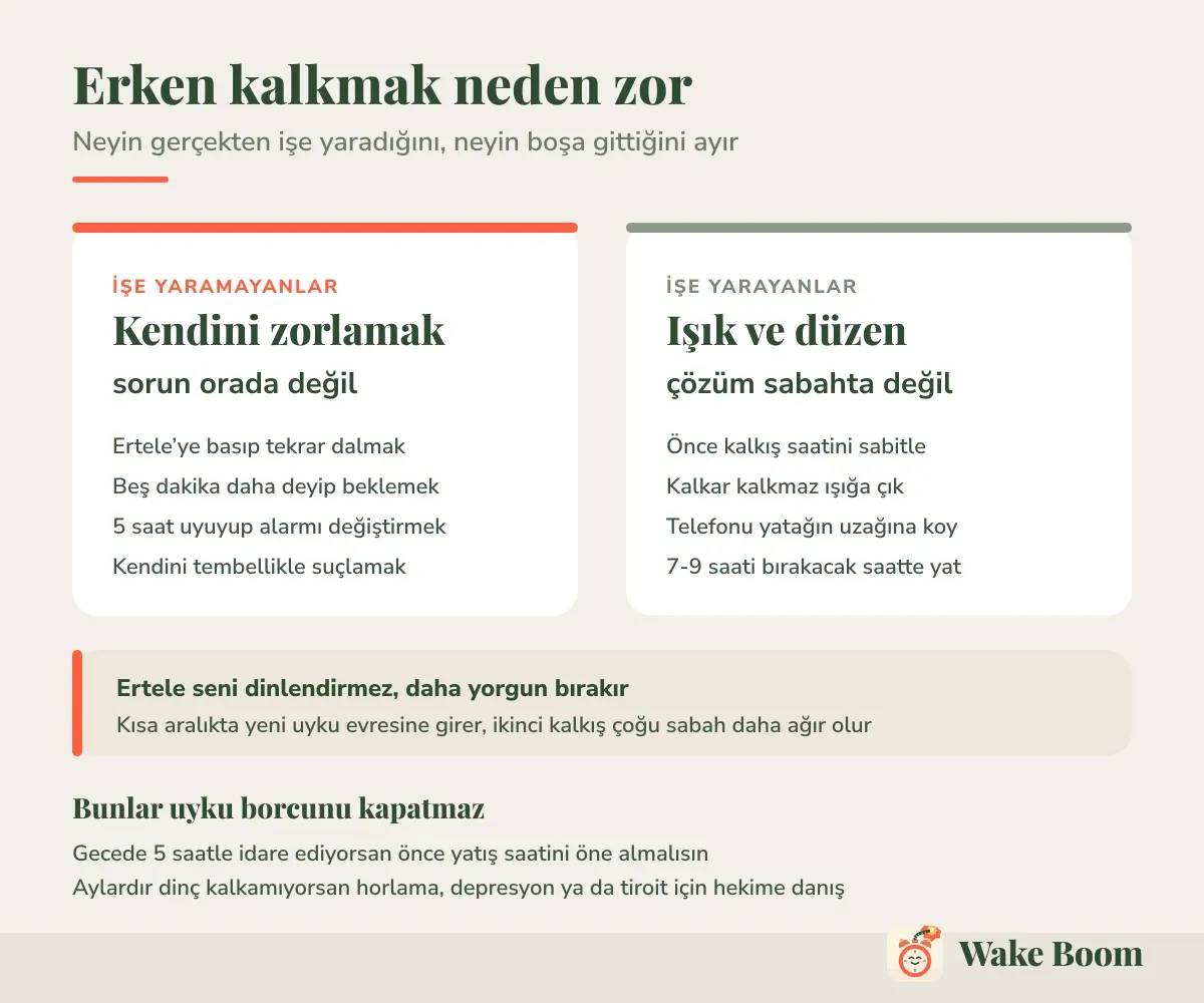Erken kalkmak neden zor — Neyin gerçekten işe yaradığını, neyin boşa gittiğini ayır