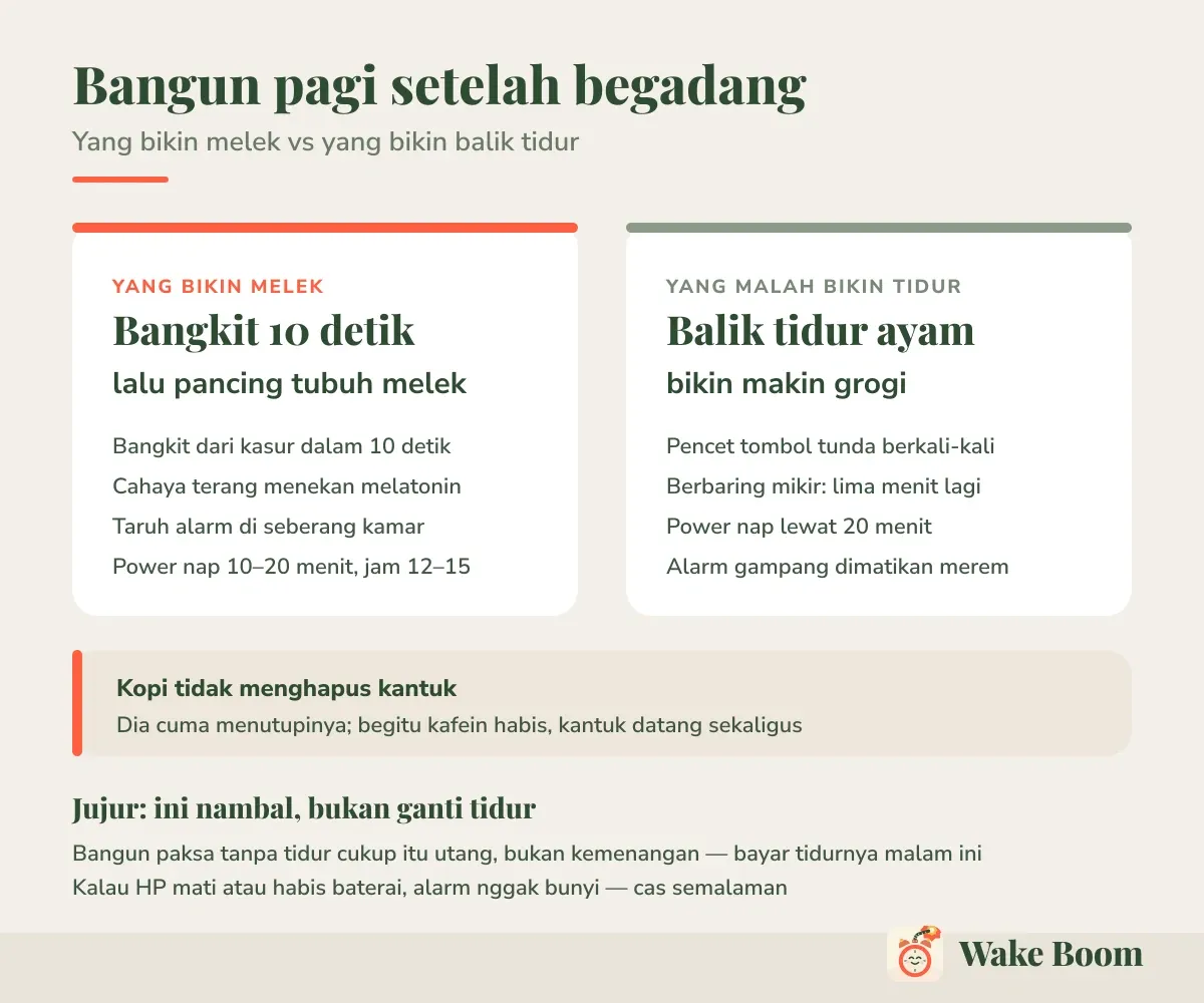 Bangun pagi setelah begadang — Yang bikin melek vs yang bikin balik tidur