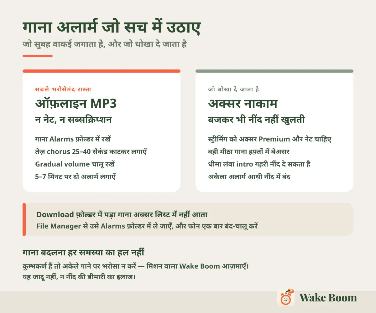 गाना अलार्म जो सच में उठाए — जो सुबह वाकई जगाता है, और जो धोखा दे जाता है