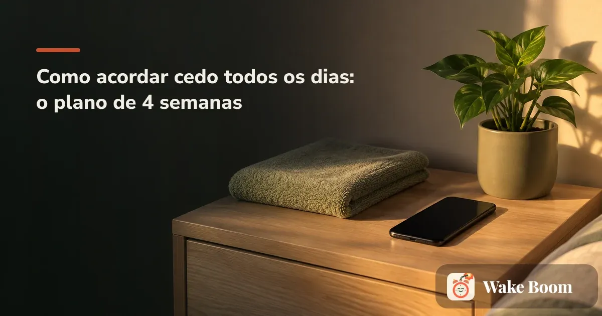 Pessoa abrindo a cortina de manhã com luz forte entrando no quarto ao lado de um despertador