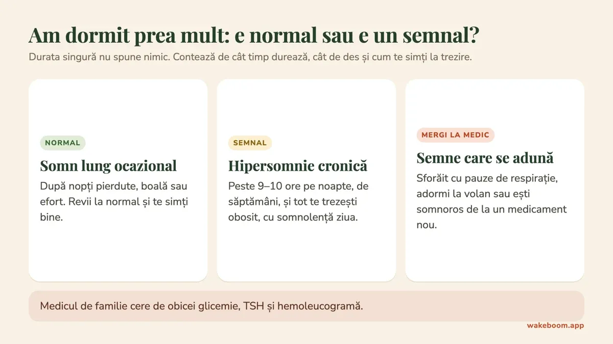 Trei carduri: somn lung ocazional normal, hipersomnie cronică drept semnal și semnele pentru care mergi la medic