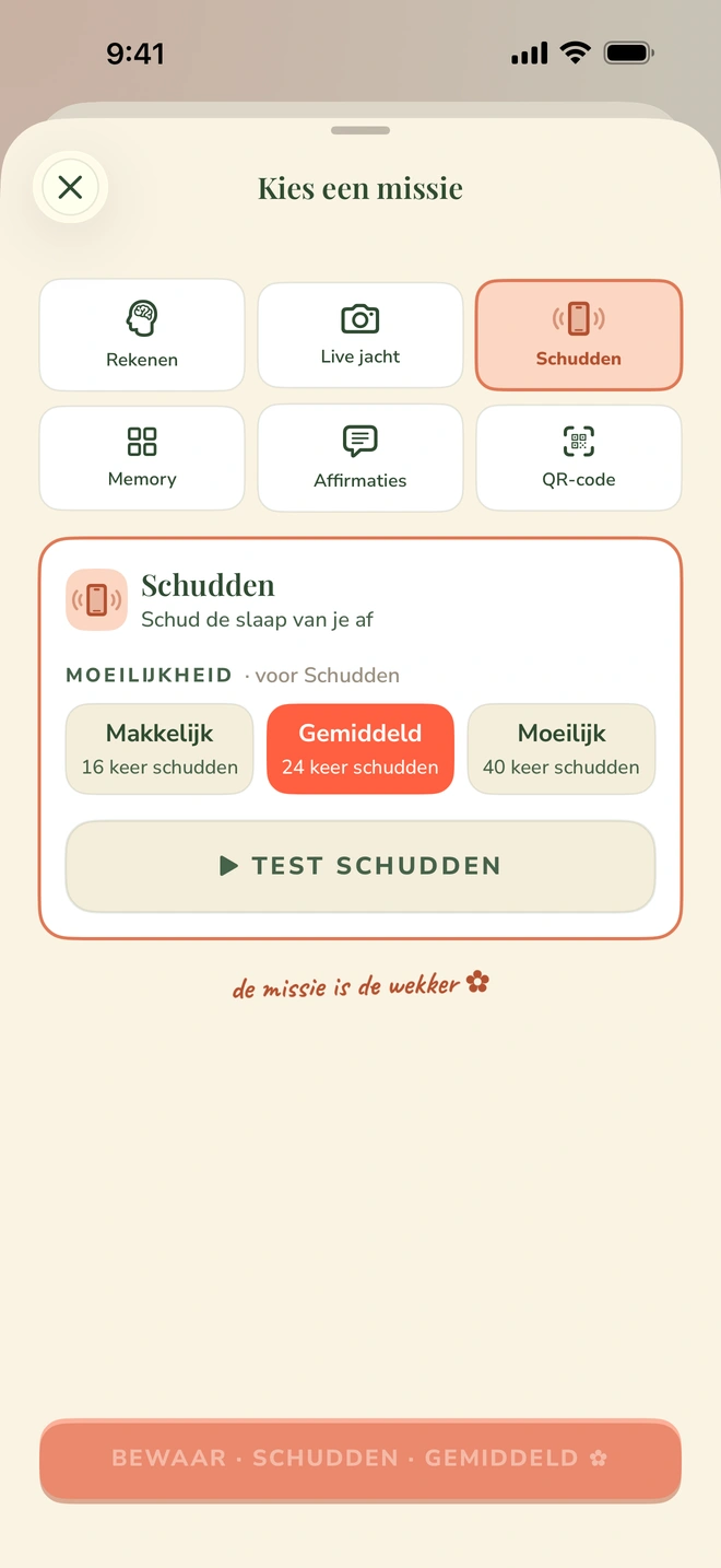 De missiekiezer met Rekenen, Live jacht, QR-code, Schudden, Memory en Affirmaties