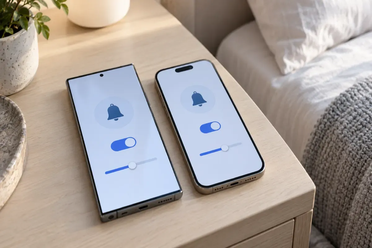 Telefon Samsung i iPhone obok siebie z otwartymi ekranami budzika