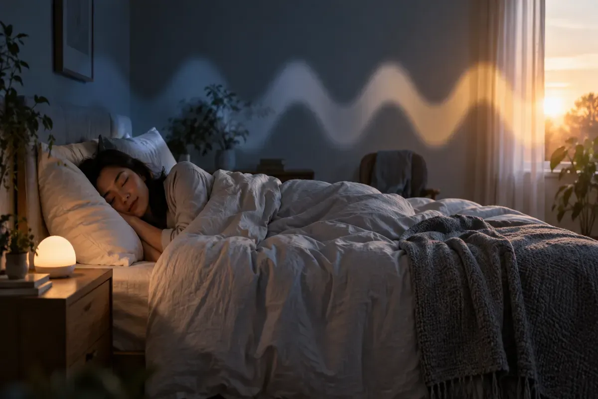 Sơ đồ chu kỳ giấc ngủ trong đêm luân phiên giữa ngủ sâu và ngủ nông với điểm đánh thức