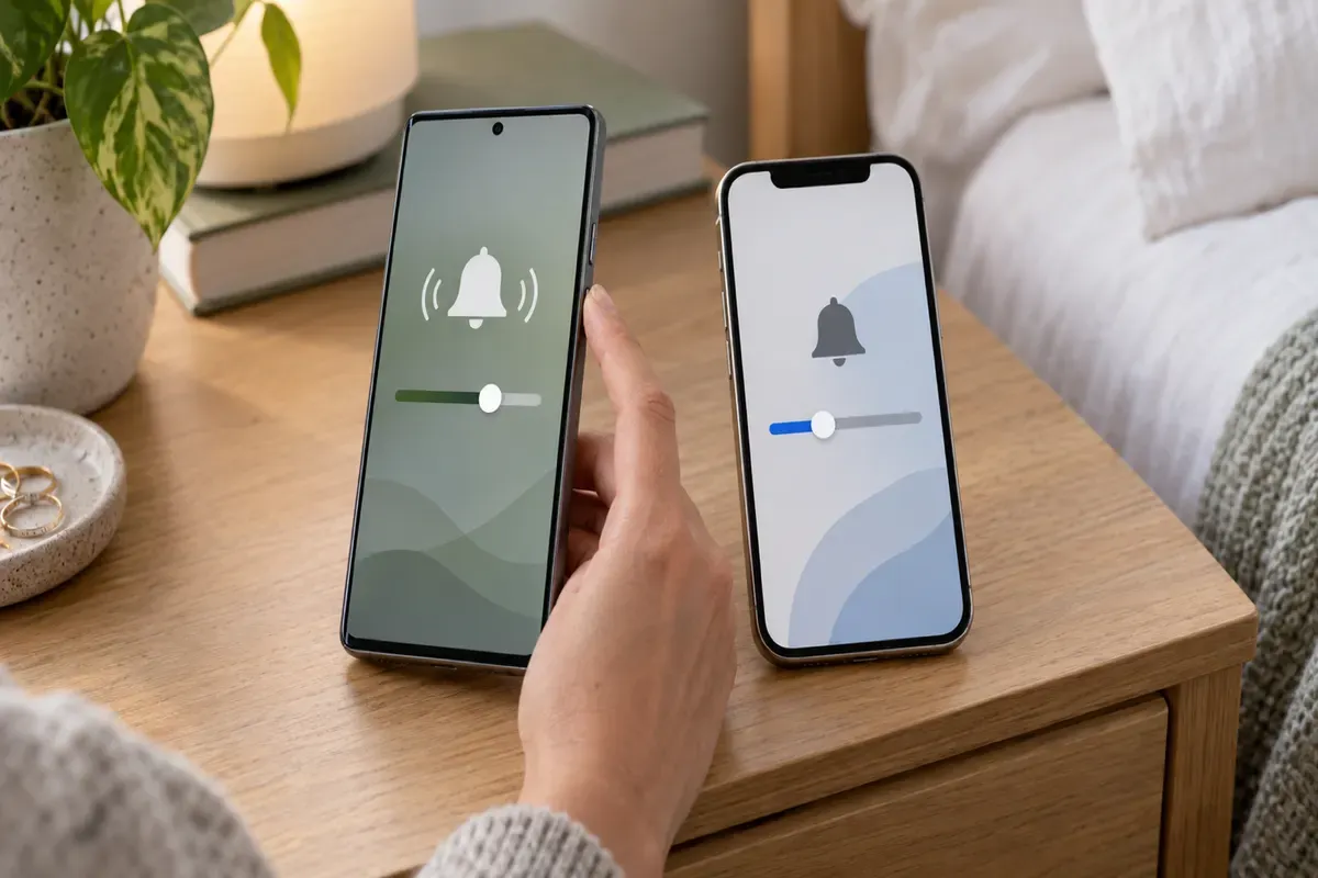 Comparación de los ajustes de volumen de alarma en Android y en iPhone