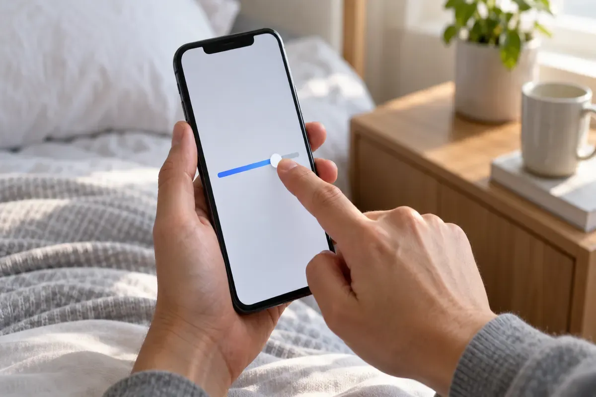 Ruka nastavuje hlasitost budíku v nastavení telefonu