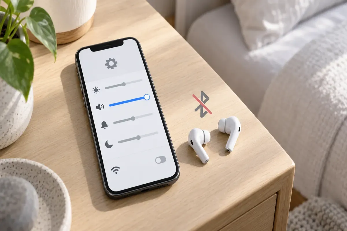 Schermata delle impostazioni con il volume sveglia al massimo e auricolari Bluetooth scollegati
