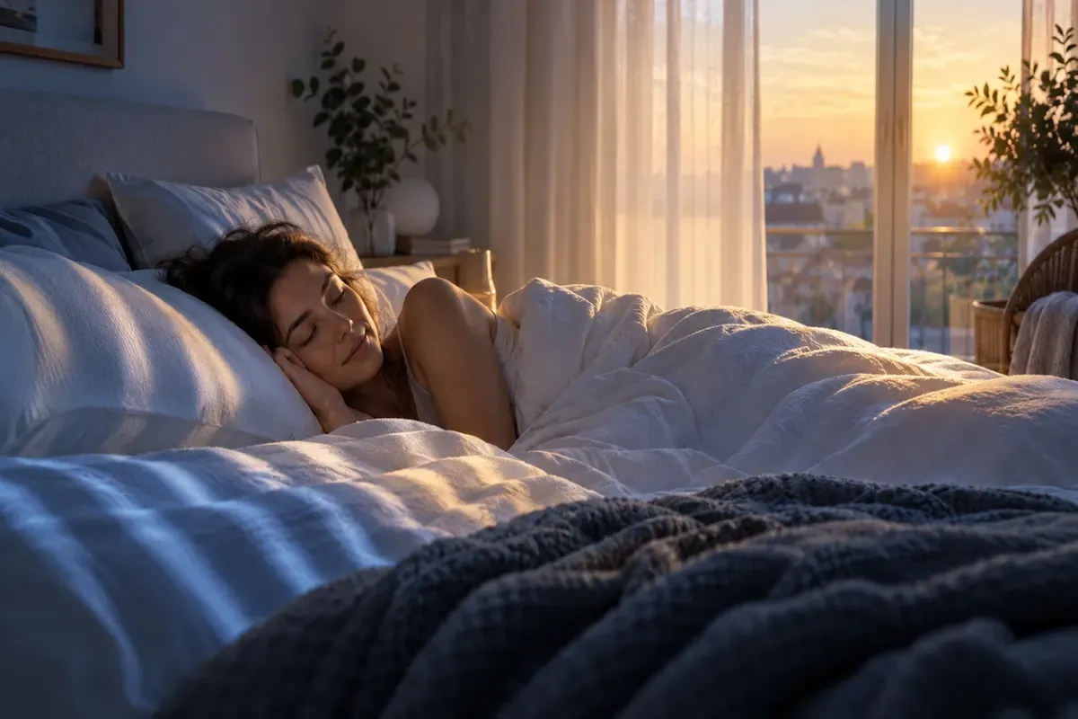 Illustration des cycles de sommeil de 90 minutes et de la montée du cortisol vers le réveil naturel