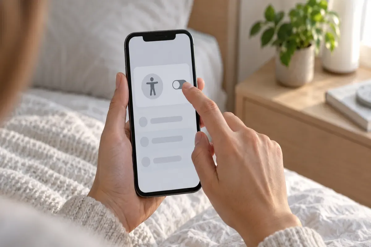 Ilustración de un ajuste de accesibilidad desactivándose en un iPhone