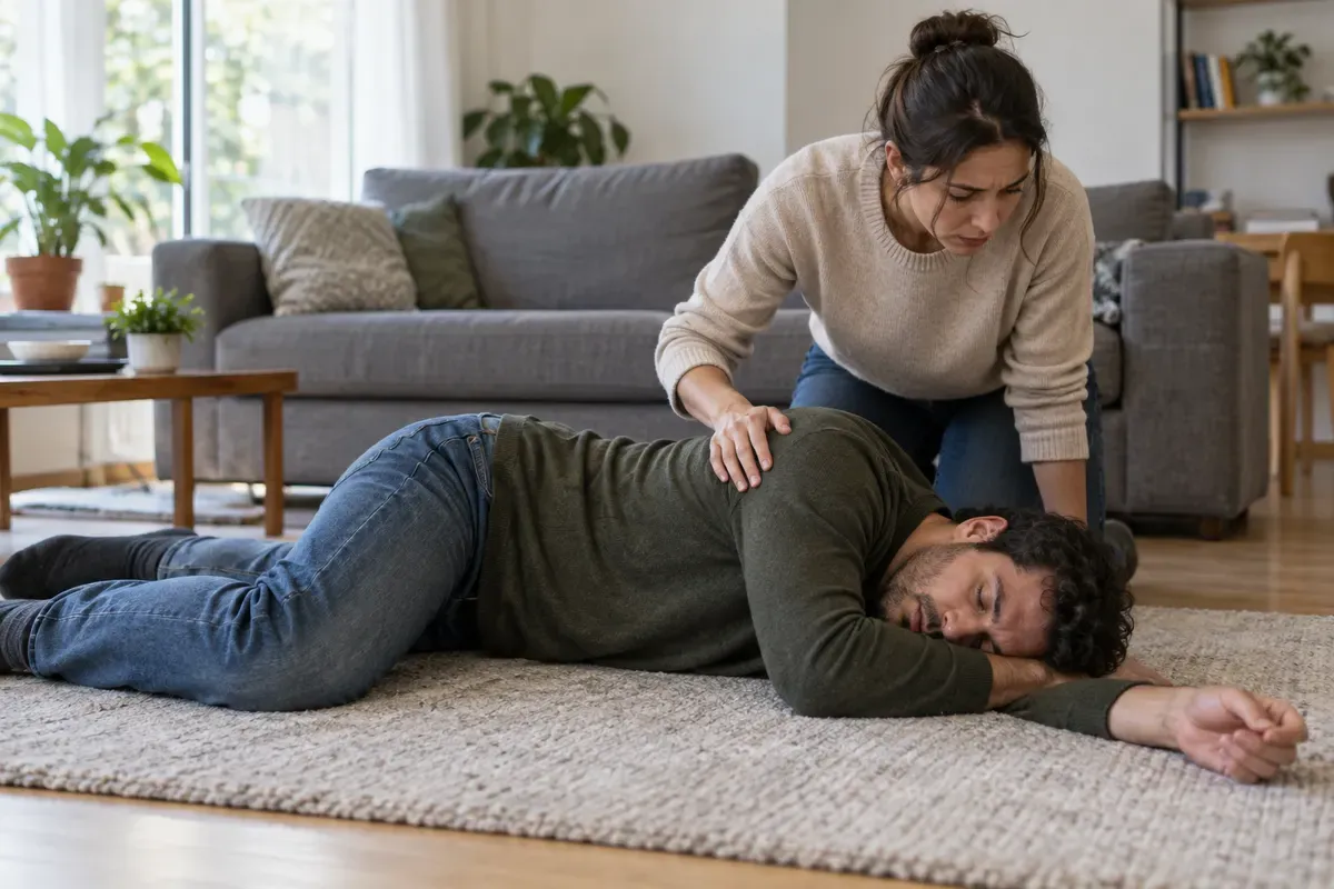 Đặt người say rượu nằm nghiêng an toàn và theo dõi hô hấp