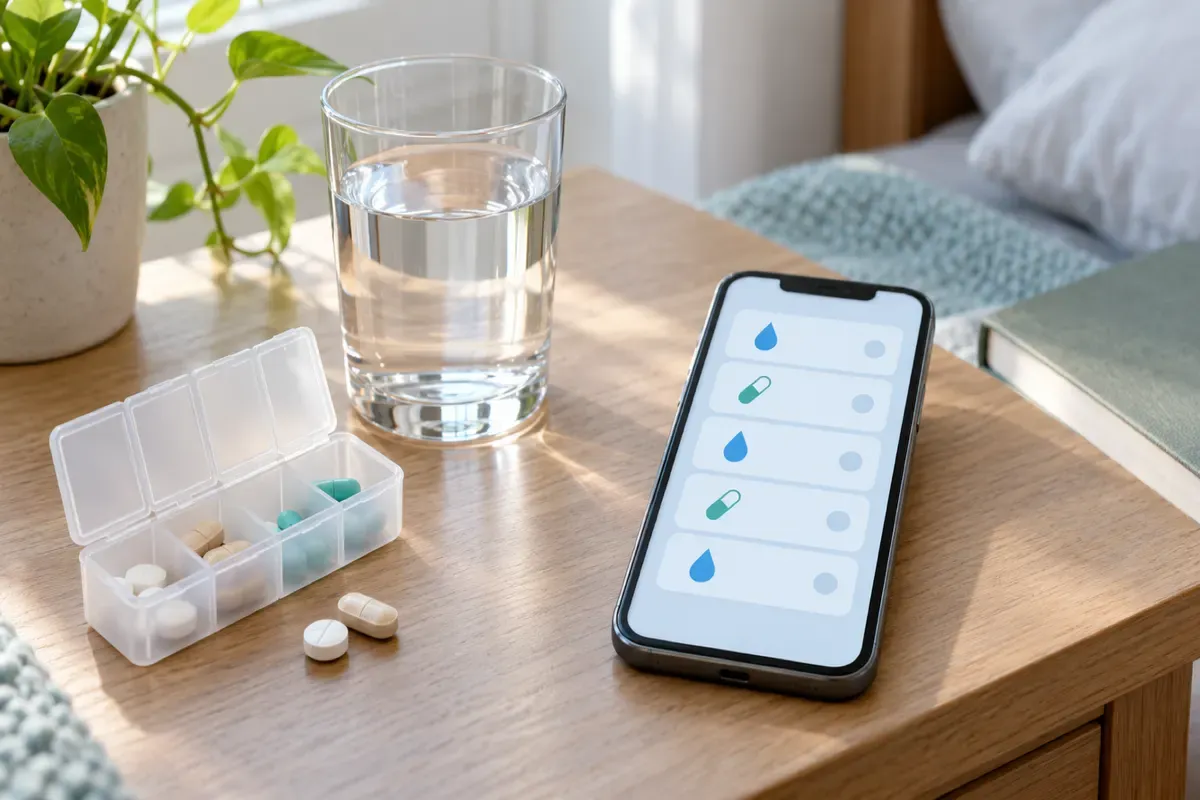Beberapa alarm interval dua jam untuk pengingat minum air dan obat di layar HP