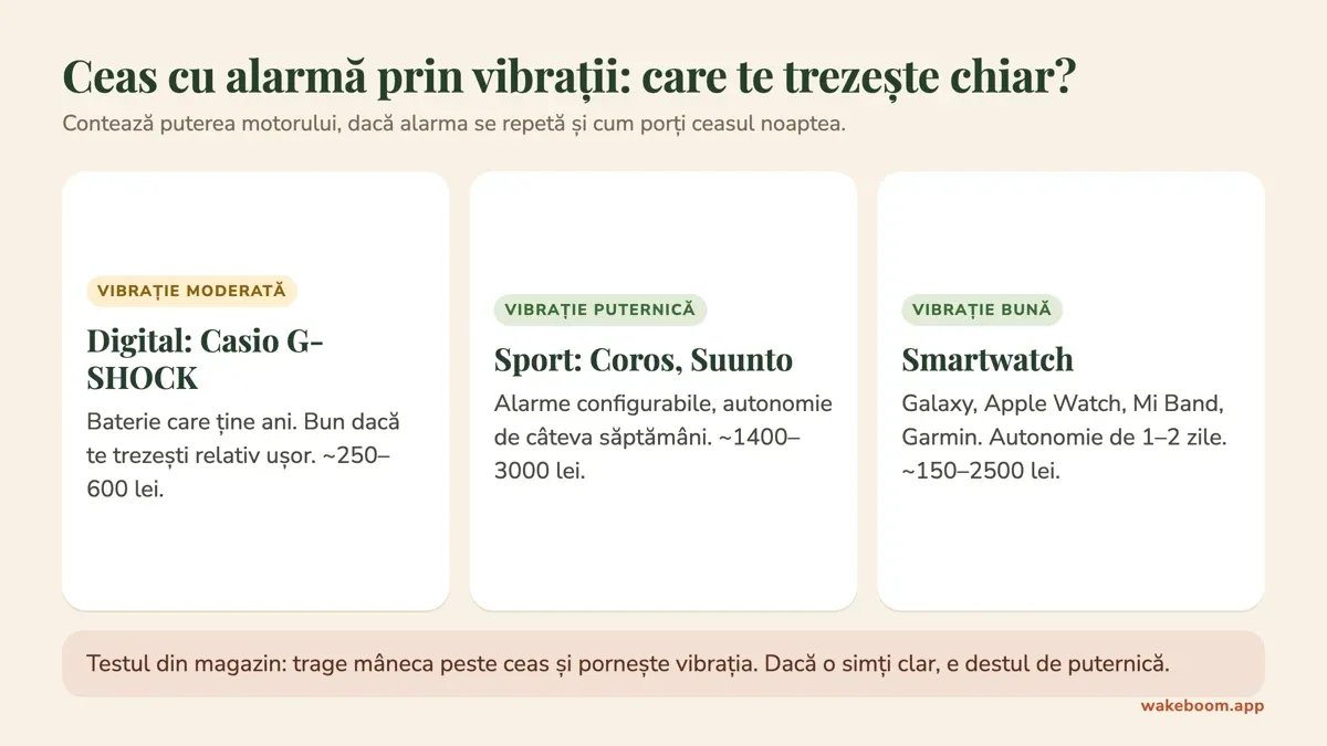 Comparație între ceas digital Casio G-SHOCK, ceas sport Coros sau Suunto și smartwatch: vibrație, autonomie și preț